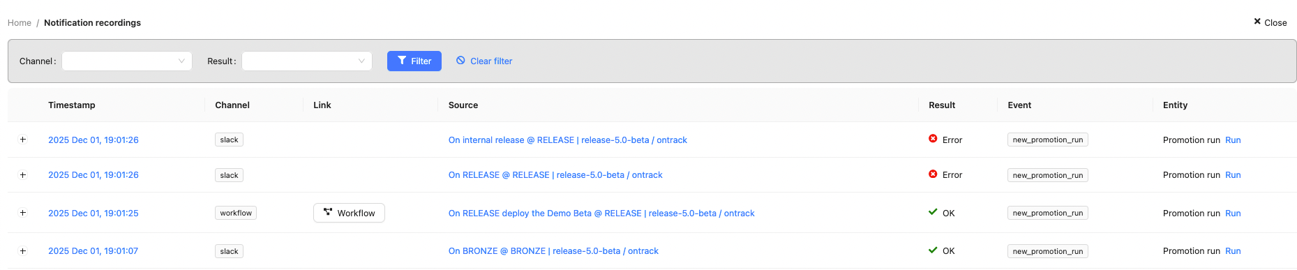 Notification records