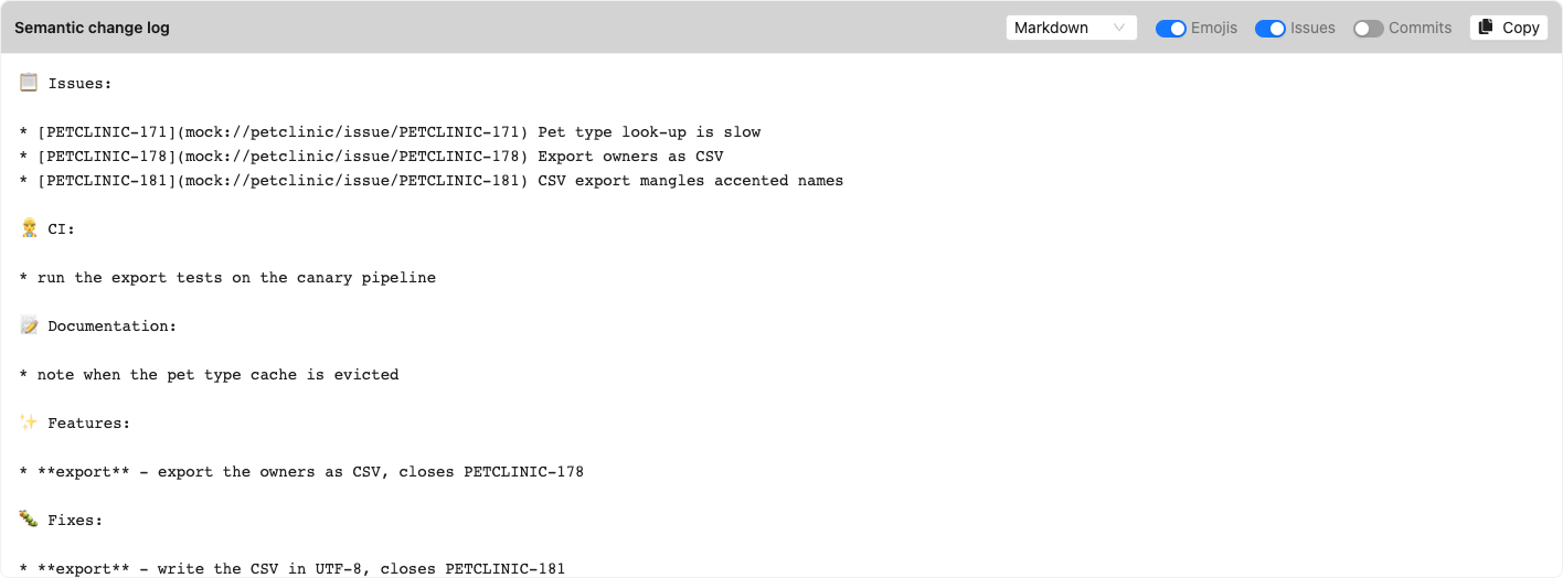 Semantic changelog