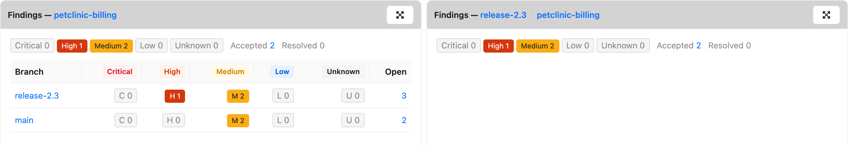 Findings widgets